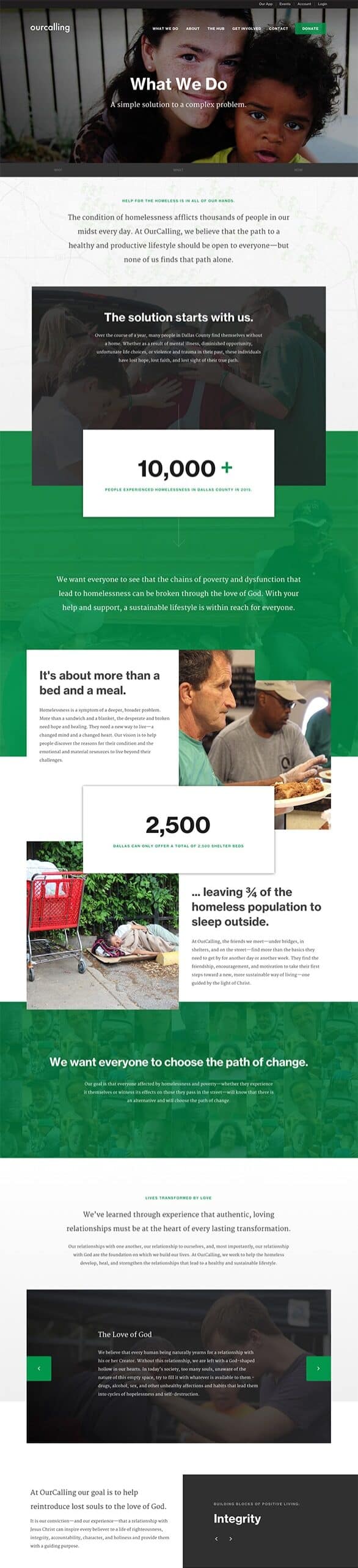 Infographic about Crutching Co.'s mission to aid the poor, highlighting statistics and solutions. Features images of people, quotes, and a call to action for change and integrity. Visit OurCalling's nonprofit website for more ways to get involved in making a difference.